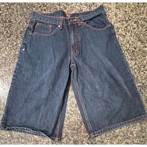 Corked Jeans Mens Baggy Denim Jorts Orange Embroidered‎ Pockets Indigo Y2K 32/15